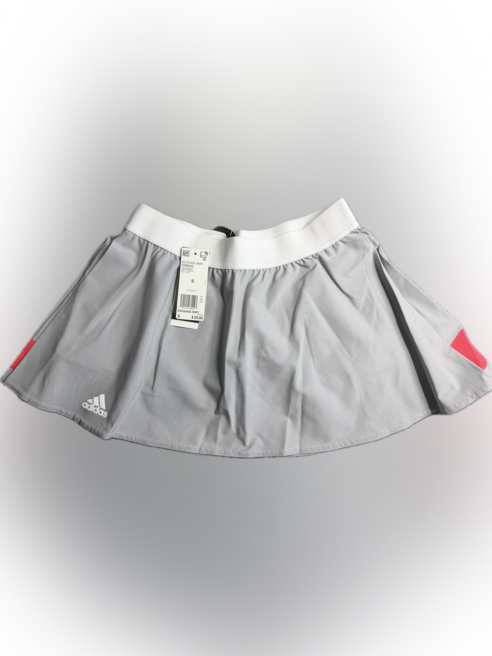 adidas Escouade gray skirt/white waistband red accent pleats and built in shorts